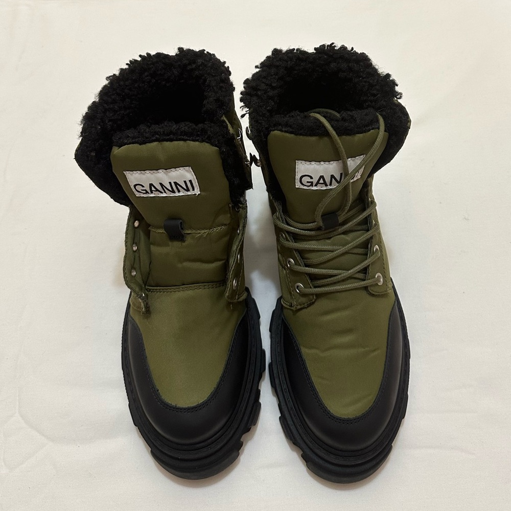 NEW Ganni Olive and Black Lace-Up Boots Size ( US10 )  (EU41 ) - Picture 3 of 10